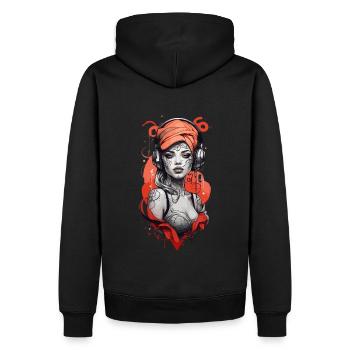 Cyberpunk woman with headphones - Men’s Premium Organic Hoodie - black - Back - Nico (187cm)