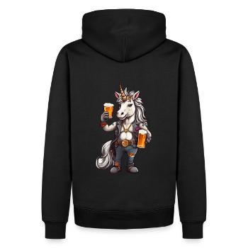 Einhorn mit Bier in der Hand - Männer Premium Bio Hoodie - Schwarz - Hinten - Nico (187cm)