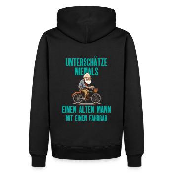 Unterschätze niemals einen Alten Mann - Männer Premium Bio Hoodie - Schwarz - Hinten - Nico (187cm)