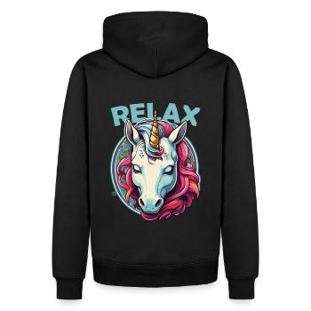Relax Schlafendes Einhorn Illustration Motiv - Männer Premium Bio Hoodie - Schwarz - Hinten - Nico (187cm)