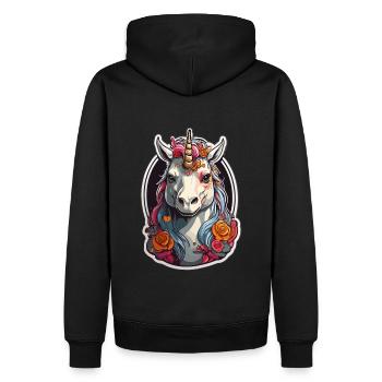 Licorne avec des fleurs - Sweat à capuche Premium bio Homme - noir - Dos - Nico (187cm)