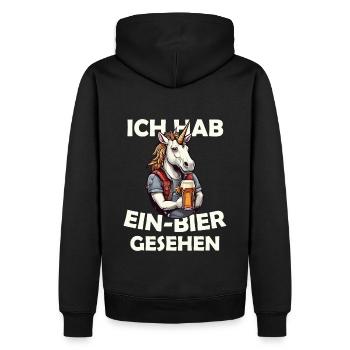 Ich hab Ein-Bier gesehen Einhorn mit Bier - Männer Premium Bio Hoodie - Schwarz - Hinten - Nico (187cm)