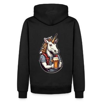 Cooles Einhorn mit Bier in der Hand - Männer Premium Bio Hoodie - Schwarz - Hinten - Nico (187cm)
