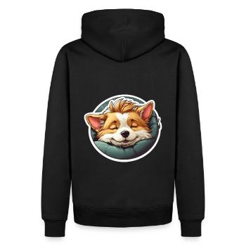 Corgi endormi mignon - Sweat à capuche Premium bio Homme - noir - Dos - Nico (187cm)