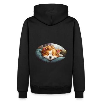 Corgi endormi sur un oreiller - Sweat à capuche Premium bio Homme - noir - Dos - Nico (187cm)