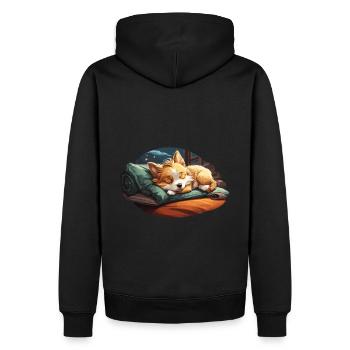 Träumender Corgi der auf Kissen eingeschlafen ist - Männer Premium Bio Hoodie - Schwarz - Hinten - Nico (187cm)