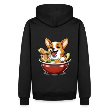 Corgi se baigne dans un bol de ramen - Sweat à capuche Premium bio Homme - noir - Dos - Nico (187cm)