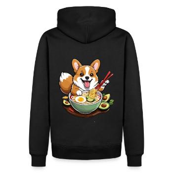 Corgi avec ramen et baguettes - Sweat à capuche Premium bio Homme - noir - Dos - Nico (187cm)