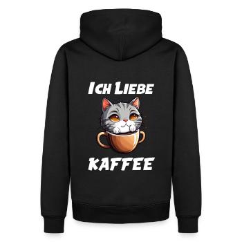 Katze im Kaffeebecher - Ich liebe Kaffee - Männer Premium Bio Hoodie - Schwarz - Hinten - Nico (187cm)