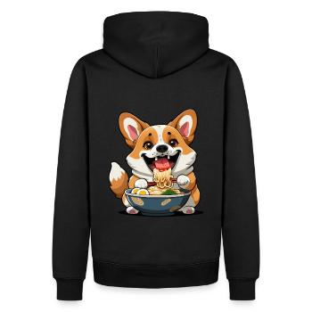 Corgi isst japanische Nudeln - Männer Premium Bio Hoodie - Schwarz - Hinten - Nico (187cm)