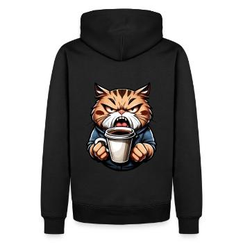 Chat en colère avec du café - Sweat à capuche Premium bio Homme - noir - Dos - Nico (187cm)