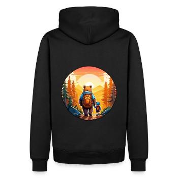 Vater Bär und Sohn spazieren in Sonnenuntergang - Männer Premium Bio Hoodie - Schwarz - Hinten - Nico (187cm)