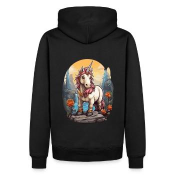 Einhorn auf Berg - Männer Premium Bio Hoodie - Schwarz - Hinten - Nico (187cm)