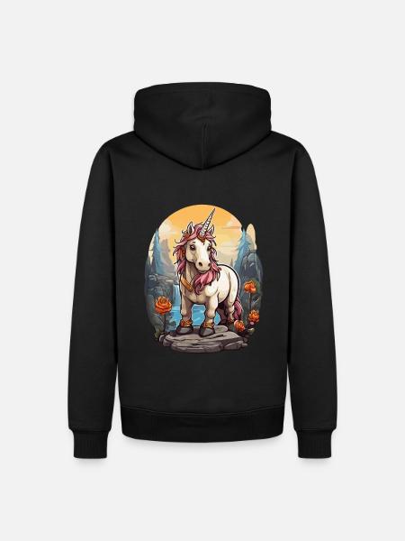 Einhorn auf Berg - Männer Premium Bio Hoodie - Schwarz