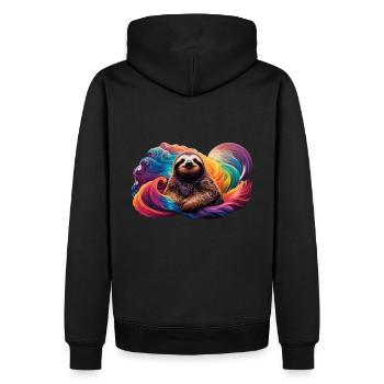 Faultier mit Regenbogen Hintergrund - Männer Premium Bio Hoodie - Schwarz - Hinten - Nico (187cm)