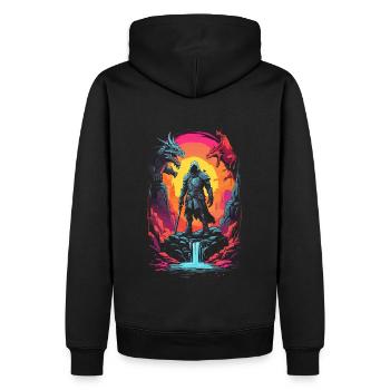 Krieger im Dungeon mit Drachen - Männer Premium Bio Hoodie - Schwarz - Hinten - Nico (187cm)