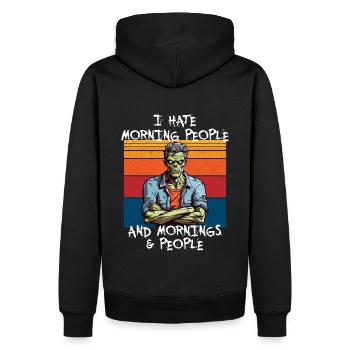 I hate morning People - Männer Premium Bio Hoodie - Schwarz - Hinten - Nico (187cm)