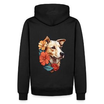 Hund mit bunten Blumen - Männer Premium Bio Hoodie - Schwarz - Hinten - Nico (187cm)