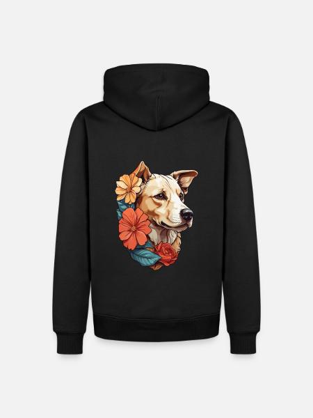 Hund mit bunten Blumen - Männer Premium Bio Hoodie - Schwarz