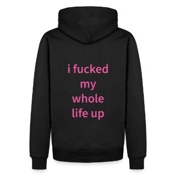 Ich hab mein ganzes Leben versaut - Männer Premium Bio Hoodie - Schwarz - Hinten - Nico (187cm)
