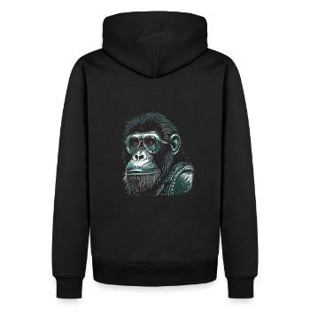 Hipster Affe - Männer Premium Bio Hoodie - Schwarz - Hinten - Nico (187cm)
