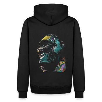 Affe mit Cap Streetwear - Männer Premium Bio Hoodie - Schwarz - Hinten - Nico (187cm)