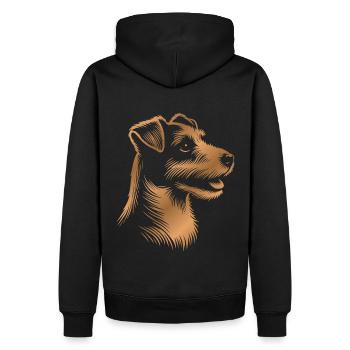 Russell Terrier Zeichnung Kopf bronze, gold - Männer Premium Bio Hoodie - Schwarz - Hinten - Nico (187cm)