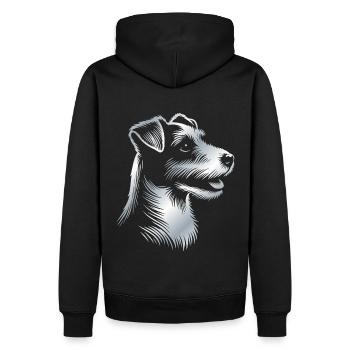 Russell Terrier dessin tête argent - Sweat à capuche Premium bio Homme - noir - Dos - Nico (187cm)