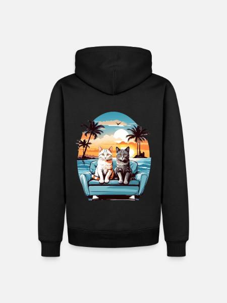 Katzen am Meer - Männer Premium Bio Hoodie - Schwarz