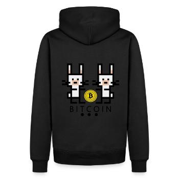 white rabbits collect bitcoin - Men’s Premium Organic Hoodie - black - Back - Nico (187cm)