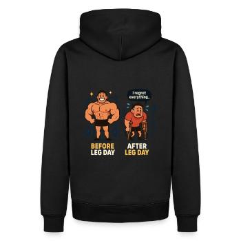 Vorher Nachher Beintraining – Leg Day Gym Design - Männer Premium Bio Hoodie - Schwarz - Hinten - Nico (187cm)