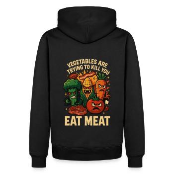 Les légumes attaquent – mangez de la viande à la place ! - Sweat à capuche Premium bio Homme - noir - Dos - Nico (187cm)