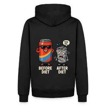 Vor der Diät – Nach der Diät lustiger Cartoon - Männer Premium Bio Hoodie - Schwarz - Hinten - Nico (187cm)