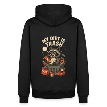 My Diet is Trash – Lustiges Waschbär-Motiv - Männer Premium Bio Hoodie - Schwarz - Hinten - Nico (187cm)