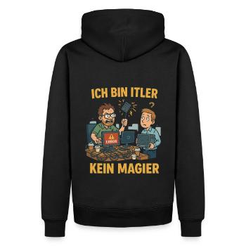 Ich bin ITler – Kein Magier - Männer Premium Bio Hoodie - Schwarz - Hinten - Nico (187cm)