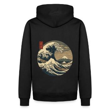 Die große Welle von Kanagawa – Japan Art - Männer Premium Bio Hoodie - Schwarz - Hinten - Nico (187cm)
