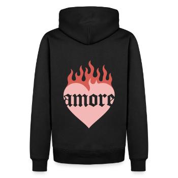 Coeur rétro amore avec flammes - Sweat à capuche Premium bio Homme - noir - Dos - Nico (187cm)