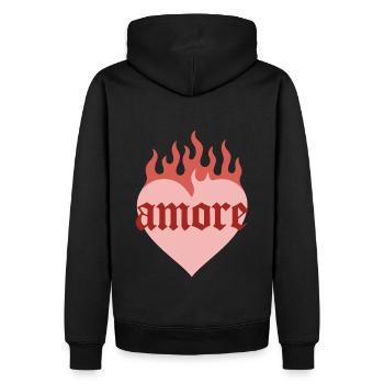 Amore en fonts gothiques avec feu - Sweat à capuche Premium bio Homme - noir - Dos - Nico (187cm)