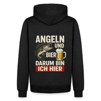 Angeln und Bier – Darum bin ich hier - Männer Premium Bio Hoodie - Schwarz - Hinten - Nico (187cm)