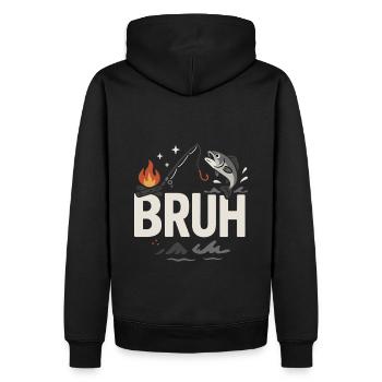 Bruh! Fisch, Feuer und Angel - Männer Premium Bio Hoodie - Schwarz - Hinten - Nico (187cm)