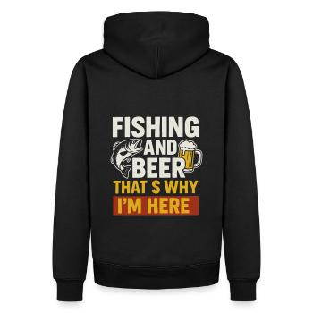 Angeln und Bier – Darum bin ich hier - Männer Premium Bio Hoodie - Schwarz - Hinten - Nico (187cm)