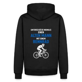 Rennrad-Opa mit Ausdauer - Männer Premium Bio Hoodie - Schwarz - Hinten - Nico (187cm)