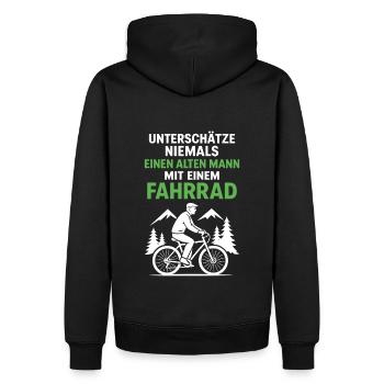 Unterschätze nie alten Mann mit Fahrrad - Männer Premium Bio Hoodie - Schwarz - Hinten - Nico (187cm)