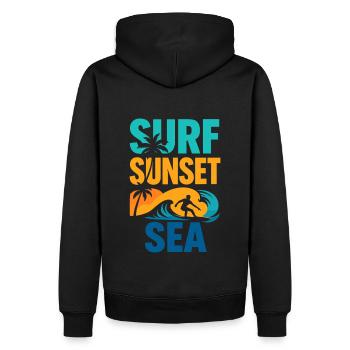 Surf Sunset Sea – Freiheit am Meer - Männer Premium Bio Hoodie - Schwarz - Hinten - Nico (187cm)