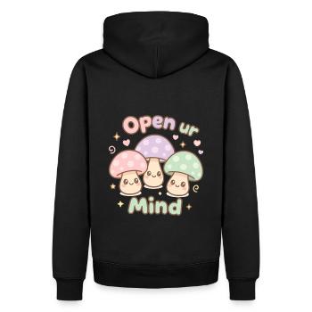Open ur Mind – Süße Pilze - Männer Premium Bio Hoodie - Schwarz - Hinten - Nico (187cm)