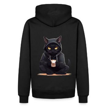 Schwarze Katzen mit Kaffee Becher Getränk Katze - Männer Premium Bio Hoodie - Schwarz - Hinten - Nico (187cm)