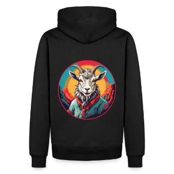 Farbenprächtige Ziege im bunten Farbkreis - Männer Premium Bio Hoodie - Schwarz - Hinten - Nico (187cm)
