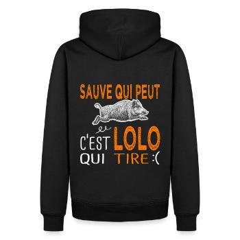 c'est Lolo qui tire Humour Laurent Chasse - Sweat à capuche Premium bio Homme - noir - Dos - Nico (187cm)