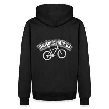 Niemals Radlos - Bikermotiv lustiger Bikerspruch - Männer Premium Bio Hoodie - Schwarz - Hinten - Nico (187cm)