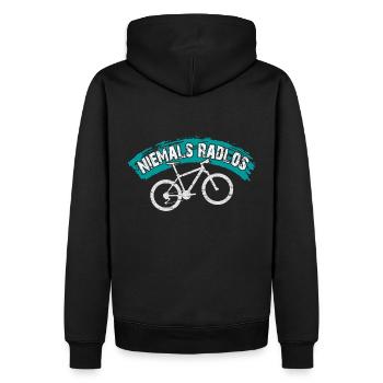 Niemals Radlos - Bikermotiv lustiger Bikerspruch - Männer Premium Bio Hoodie - Schwarz - Hinten - Nico (187cm)